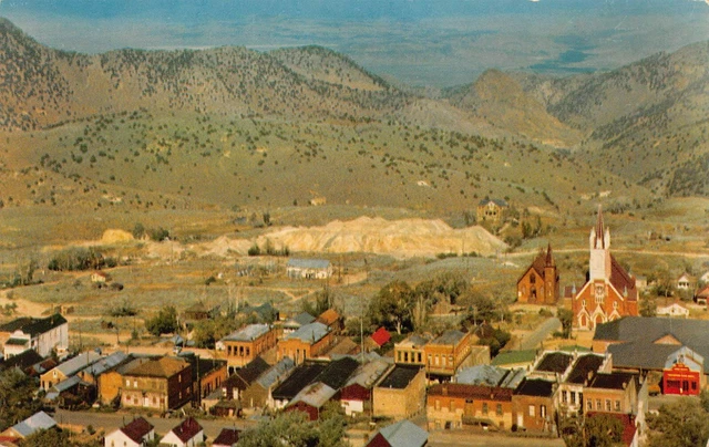 Virginia City NV Aerial View Ophir Mine Nevada Downtown Main Str Vtg Postcard T2