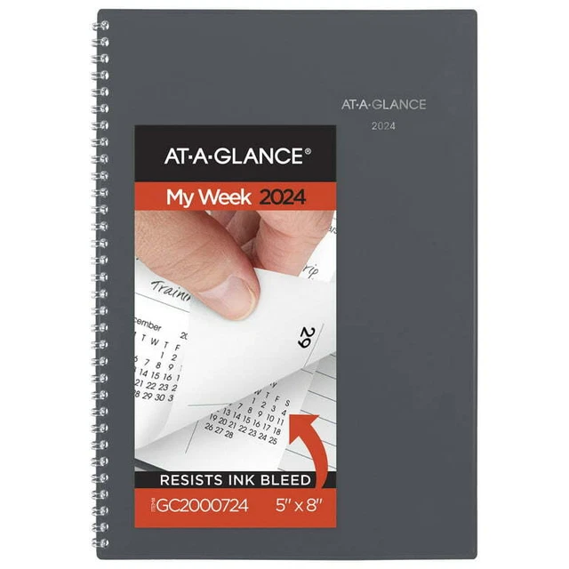 ATAGLANCE DAYMINDER 2024 Weekly Monthly Planner Gray Small 5 x 8