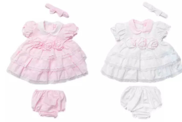 Baby Girls  dress spanish Romany summer pink or white roses frilly dress set
