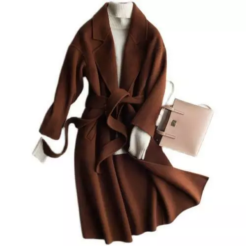 Women Elegant Double-Sided Cashmere Winter Outwear Office Thick Warm Wool Coat #