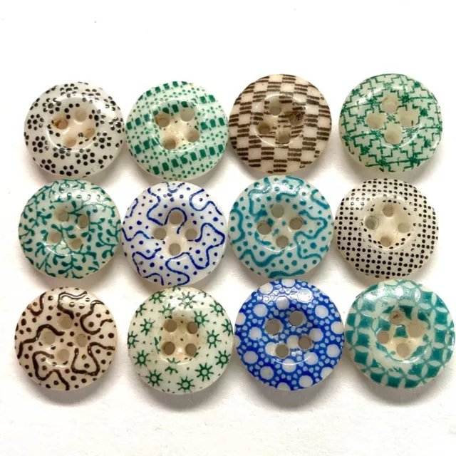 7/16" Great Bunch of Antique China Calico Buttons