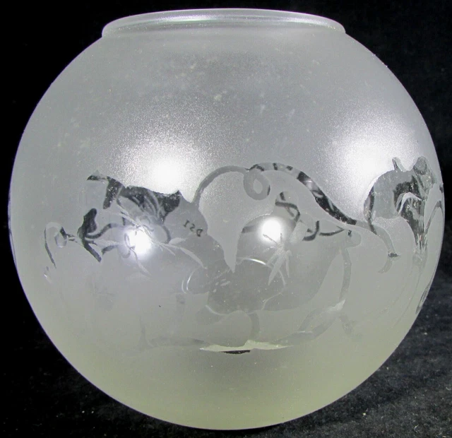 Miniature Frosted Glass 4" GWTW Globe Shade for Oil Lamp - Morning Glory Motif