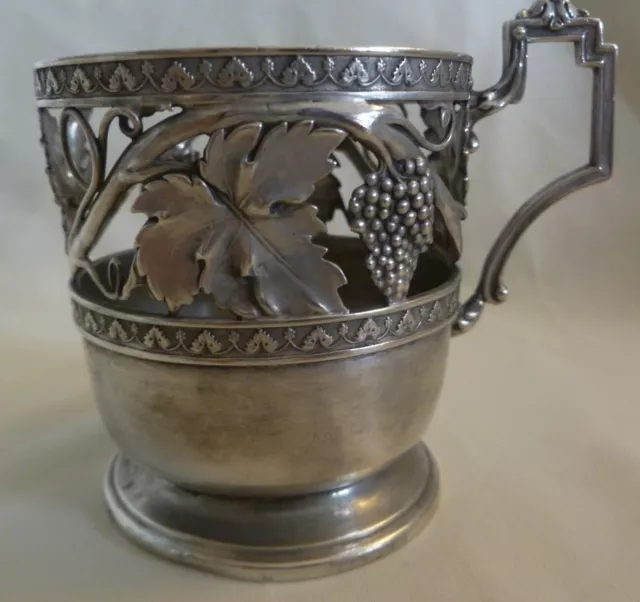 Antique German 800 Silver Hand Made Cup Glass Holder With Grapes By- D.aron