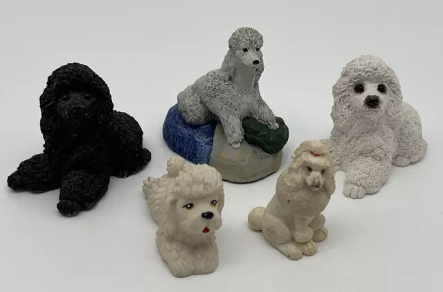 Vintage Lot Of 5 Assorted Poodle Dog Figures Black/White Stone Critters And Etc.