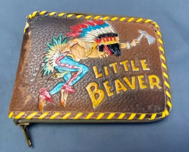 Vintage Indian Warrior Drummer Vinyl Wallet Native American Kids Children's