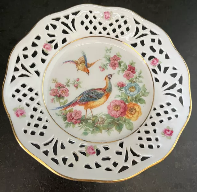 Vintage Schumann Arzberg Germany Pierced Plate with Birds and Flowers
