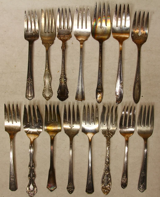 15 PC MEAT FORK SERVING Flatware SILVERPLATE LOT VINTAGE CRAFT REUSE REPURPOSE