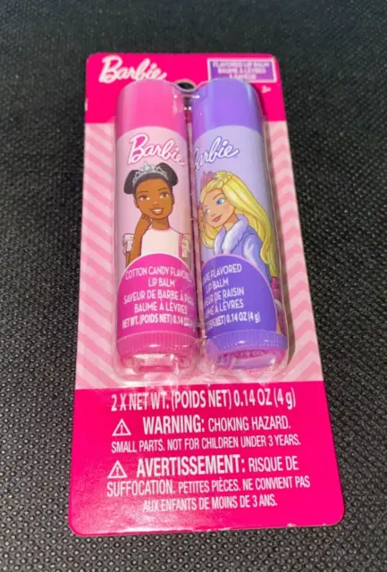 Barbie Flavored Lip Balm 2 Pack Set Cotton Candy & Grape New Stocking Stuffers