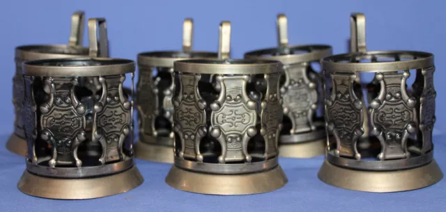 Vintage Soviet Russian metal set 6 cup holders 2