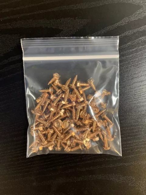 (100) 8 x 1/2” Copper Self Piercing Hex Washer Head Screw / Gutter Supply