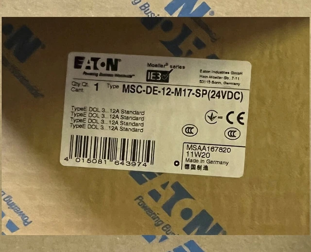 EATON MSC-DE-12-M17-SP 24VDC Manual Motor Starter Protector XTFCE012BCCSTD
