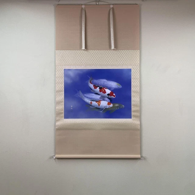 HANGING SCROLL BY Shuko Okamoto, Five Carp Illustrations, Box, Lucky ...