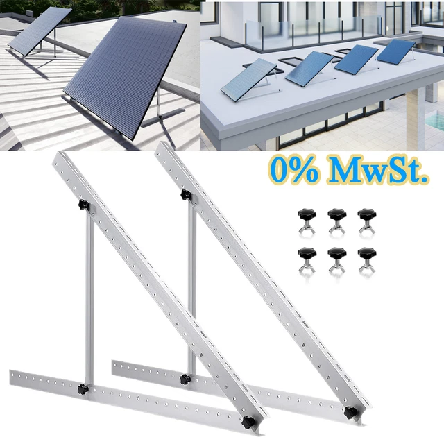Support Panneau Solaire Orientable - 2 X 114 Cm, Réglable 0° à 90°, Pour Panneaux 100W-600W Sur Toit Plat