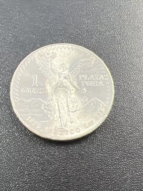 1985 Mo Silver Mexico 1 Onza Libertad Winged Victory Coin