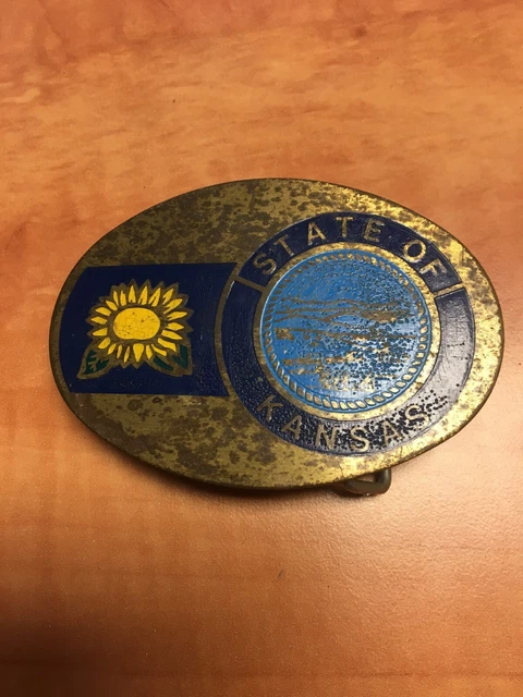 State of Kansas Solid Brass Belt Buckle Metal Fits 1.5"