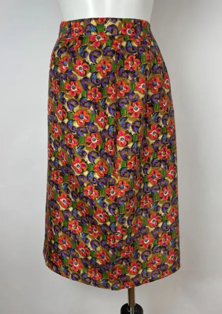 DIANE VON FURTENBERG DVF -  VTG 90's silk lined floral pencil skirt 12  Gorgeous