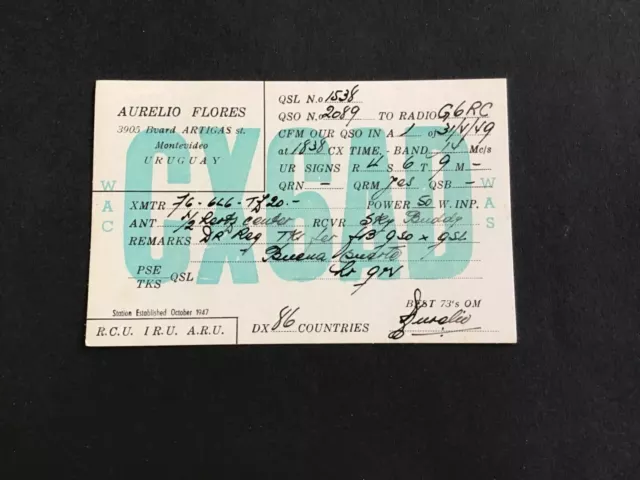 Vintage QSL Radio communication card Uruguay 1949 R37571