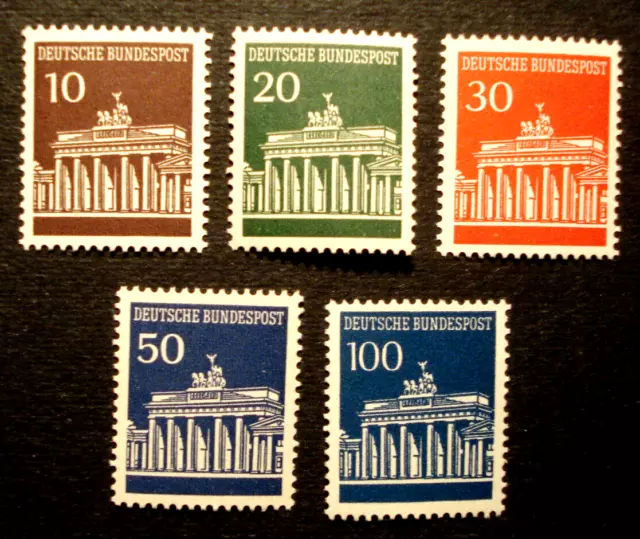 Bund ROLLENMARKEN:Kpl. Satz "BRANDENBURGER TOR",10 -100 Pfg, MN 506 R-510R, pfr.