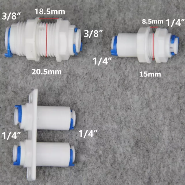 PE Straight Push in Fitting Bulkhead Connector Water Dispenser Purifier 1/4 3/8"