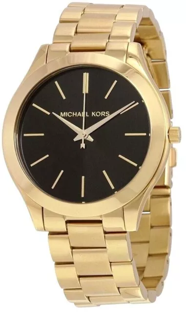 MICHAEL KORS Slim Runway MK3478 Gold Black Women's Watch NEW MK Watch