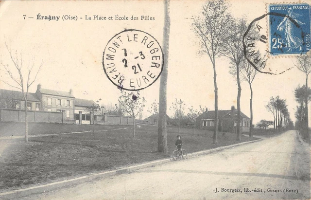 Cpa 60 Eragny La Place Et Ecole Des Filles