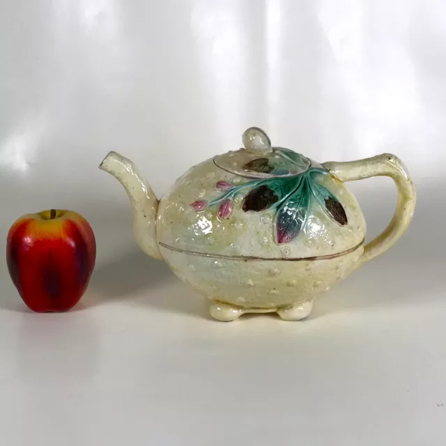 Rare 19th Century Majolica Pottery Melon Shape Teapot