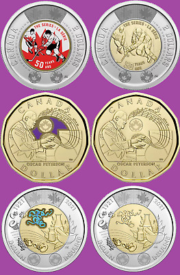 Set of 6 2022 Canada Oscar Peterson & Hockey Summit & Insulin Coins Mint UNC $2