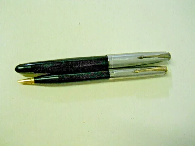 1942 Parker 51 Fountain Pen & Pencil Set Black Lustraloy Cap Jeweled
