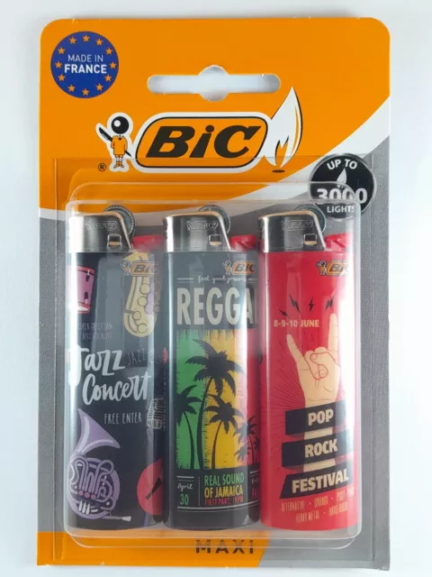 Lot 3 briquets BIC Maxi J26 Série MUSIC STYLE Neuf sous blister