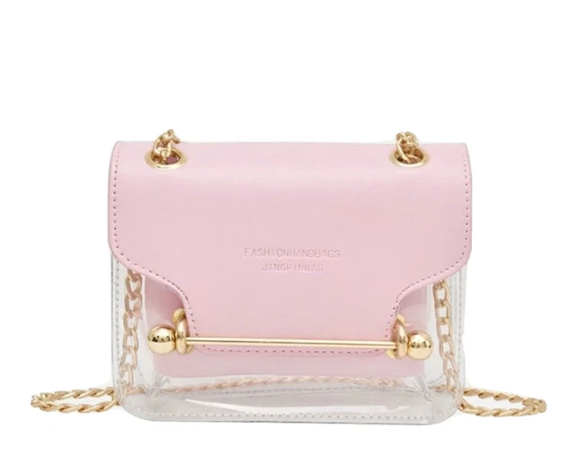 Cute Pink and Clear Transparent Small Chian Crossbody Bag With Inner Pouch
