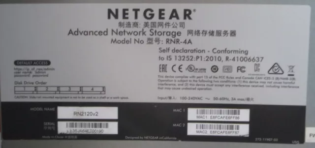 Netgear ReadyNAS RN2120v2 Advanced Network Storage System 4x 3.5" Bay 4x 1TB HDD 3