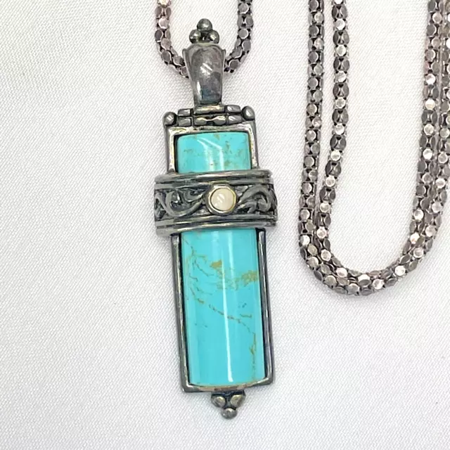 Sterling Silver Native American Style Turquoise Pendant Necklace Boho Chain 14g