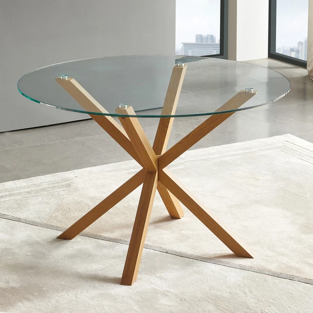 Hatton round oak and discount glass dining table