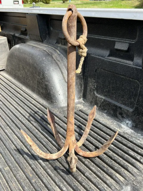 ✨LARGE Antique PRIMITIVE FORGED 5 PRONG Nautical Boat GRAPPLING HOOK Cast Iron✨