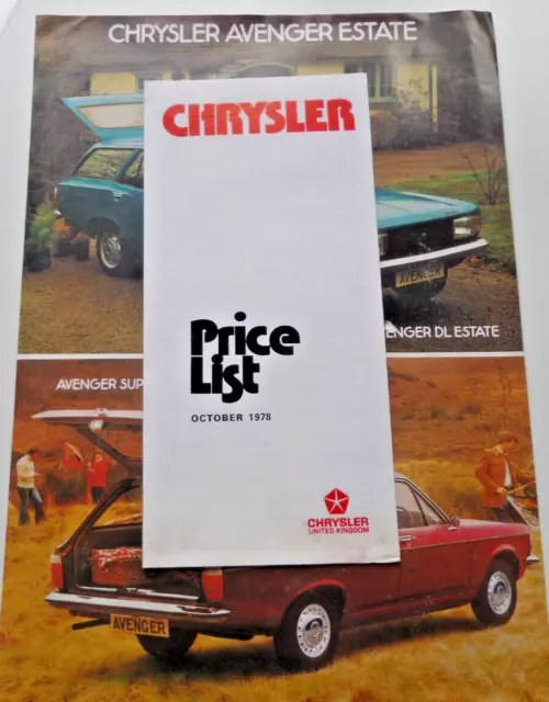 Chrysler Avenger UK Sales Brochure March 1977 & Price List Collectable