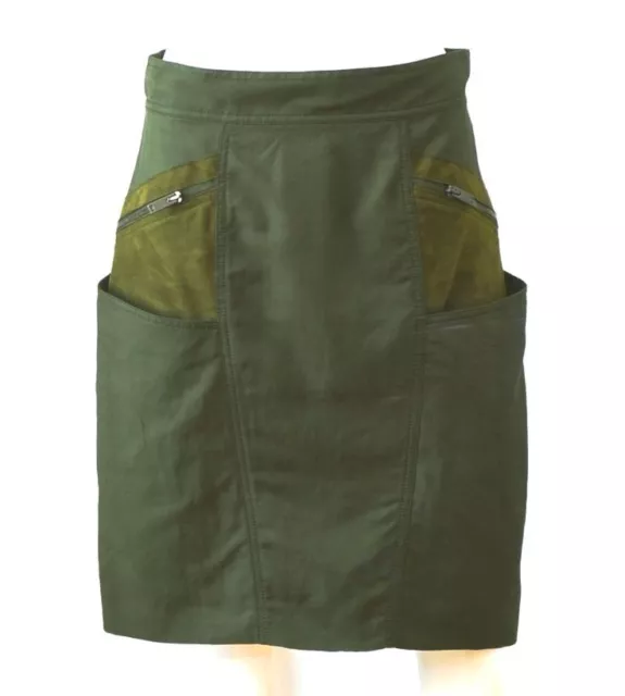 STELLA MCCARTNEY Skin Free Skin Two Tone Cargo Green Skirt Zip Pockets 46 10 2
