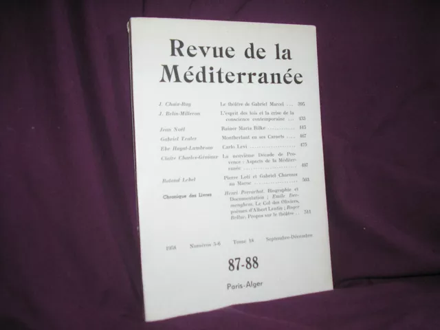 Revue de la Méditérranée Paris Alger 1958
