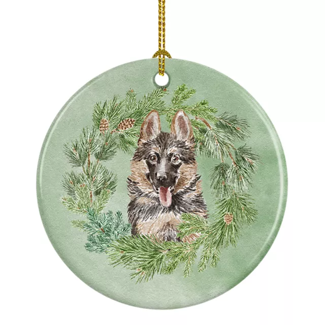 German Shepherd Puppy Smiling Christmas Wreath Ceramic Ornament CK8873CO1