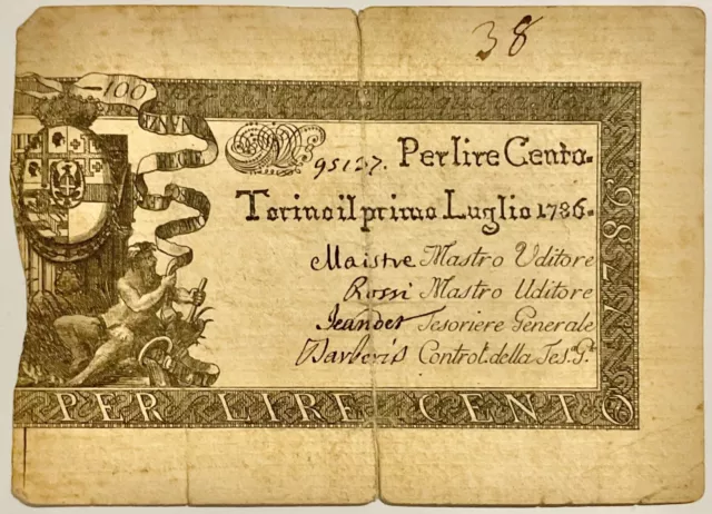 100 Lire 01.07.1786 Direct Finance Di Torino Banknote Kingdom Of Sardinia