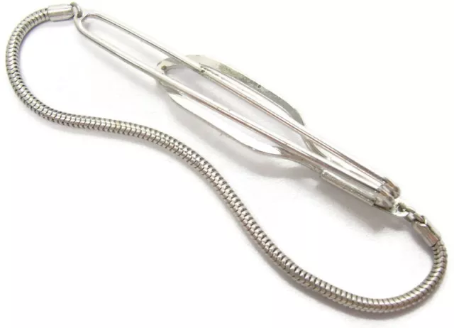 Hickok Tie Bar Snake Chain Silver Tone Vintage Men Dress Accessories
