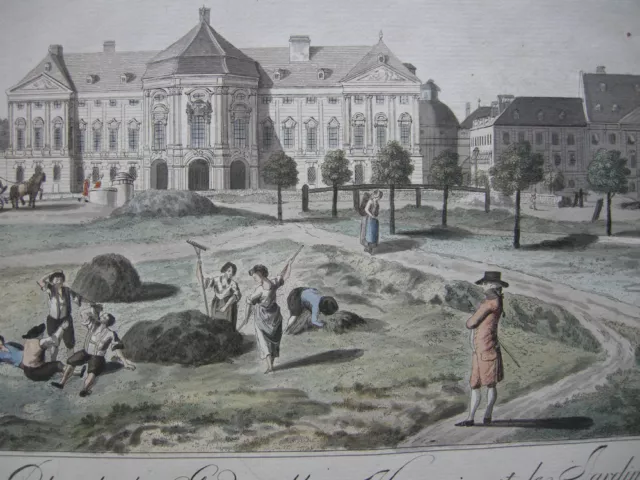 Wien Palais Auersperg Trautson altkolorierte Umrissradierung 1792 Österreich 2