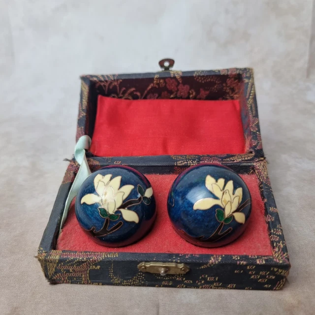 Boules Chinoises De Relaxation Anti-stress - Motif Lune Et Soleil Sur Fond Bleu Marine, Occasion