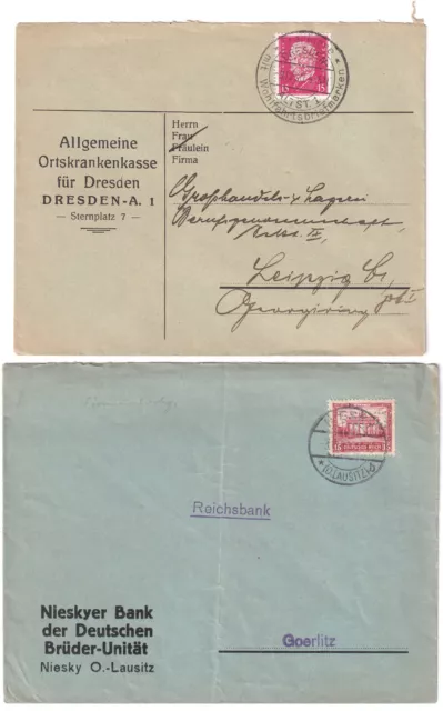 Deutsches Reich Mi.Nr. 414 & 451 je als EF mit PERFIN Firmenlochung, um 1930