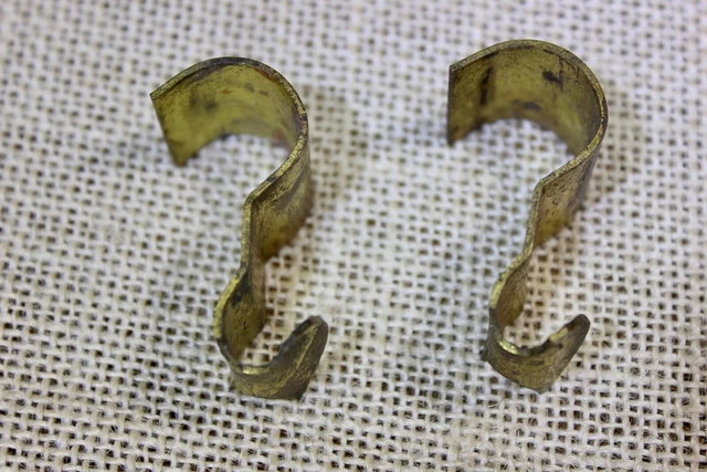 2 old Picture molding rail hooks painting hangers smooth tarnished brass vintage 3