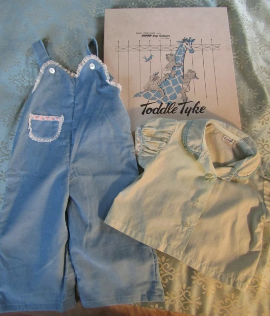 Vintage Girls toddle tyke Blue Sz XL 12-18 month Shirt Overalls lace