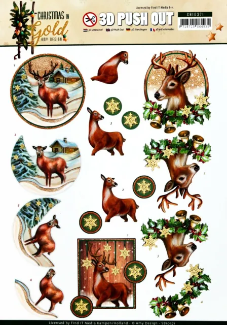 A4 DIE CUT 3D PAPER TOLE DECOUPAGE Push Out Sheet Christmas Deer Snowflakes