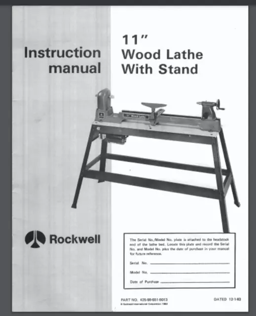 Delta Rockwell No. 46-140 11 inch Wood Lathe Owner Manual 22 pages year 1983