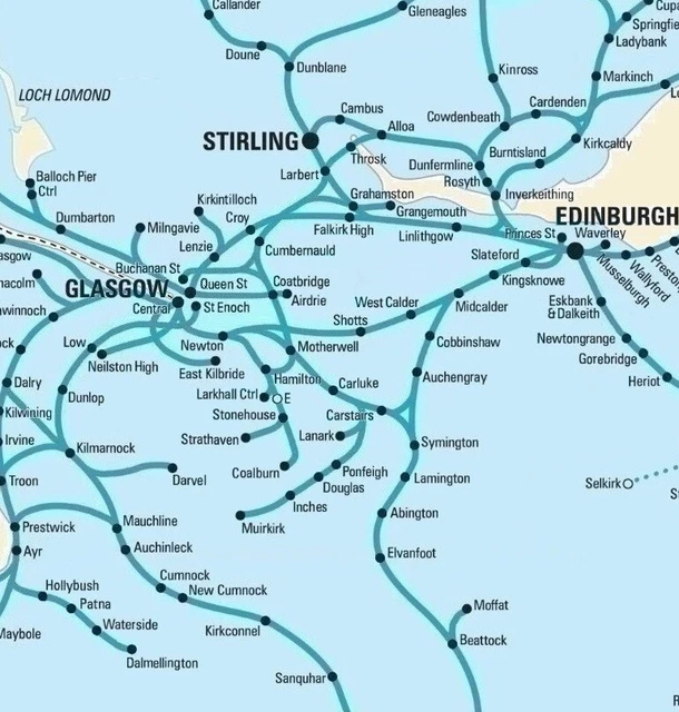 BRITISH ISLES TRAIN MAP (RAIL PASSENGER NETWORK) BR/UTA/CIE 1963 A0 