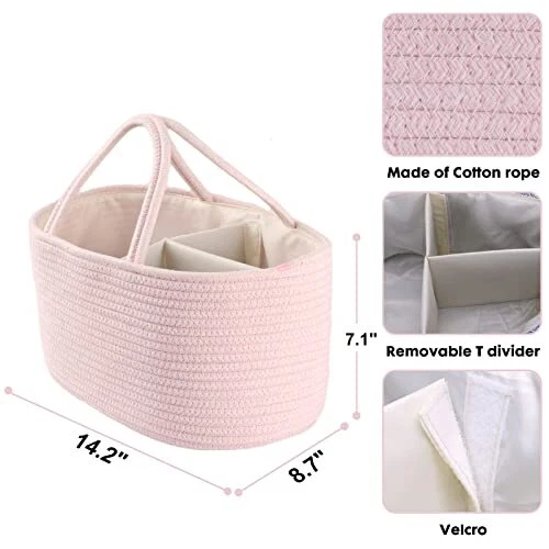 Baby Diaper Caddy Organizer for Girl Boy Rope Nursery Regular Light pink 3