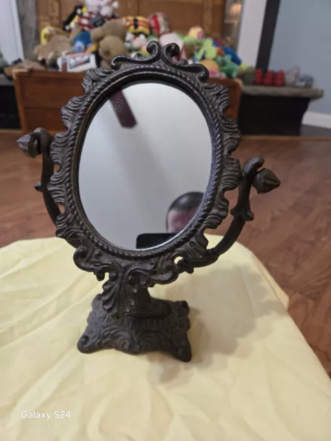 Vintage Victorian Cast Iron Table Top Mirror